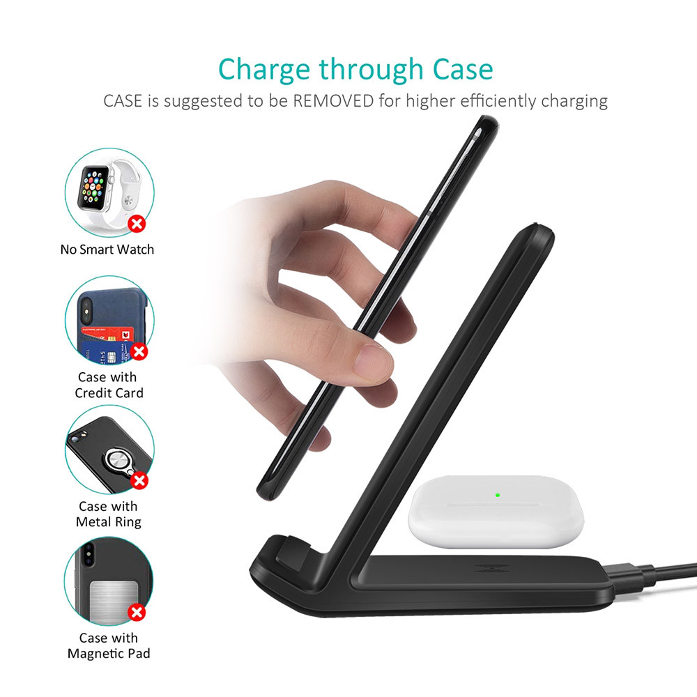 Зарядка-подставка для смартфона и наушников беспроводная быстрая Qi B380 15W