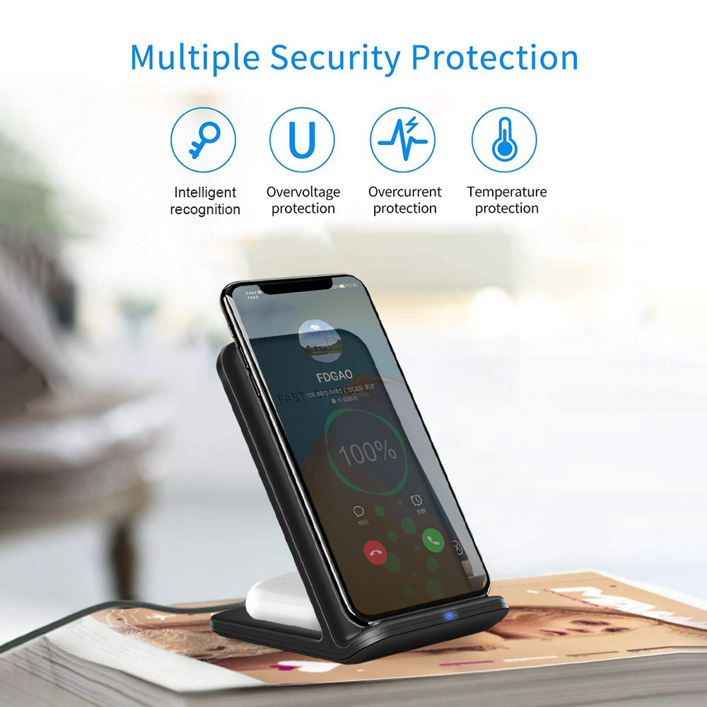 Зарядка-подставка для смартфона и наушников беспроводная быстрая Qi B380 15W