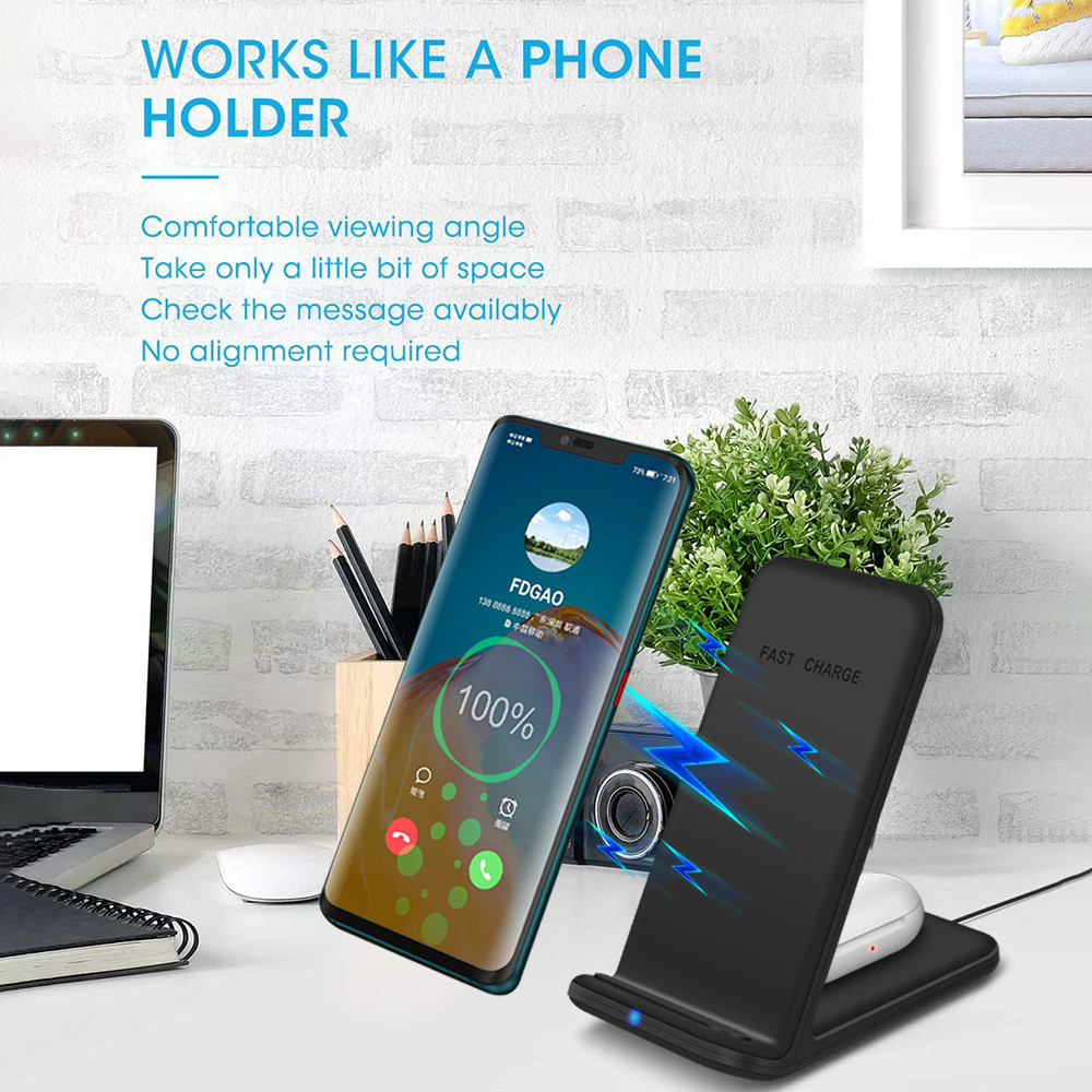 Зарядка-подставка для смартфона и наушников беспроводная быстрая Qi B380 15W