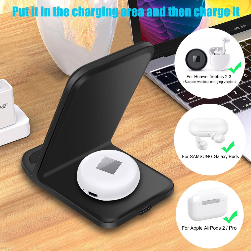 Зарядка-подставка для смартфона и наушников беспроводная быстрая Qi B380 15W