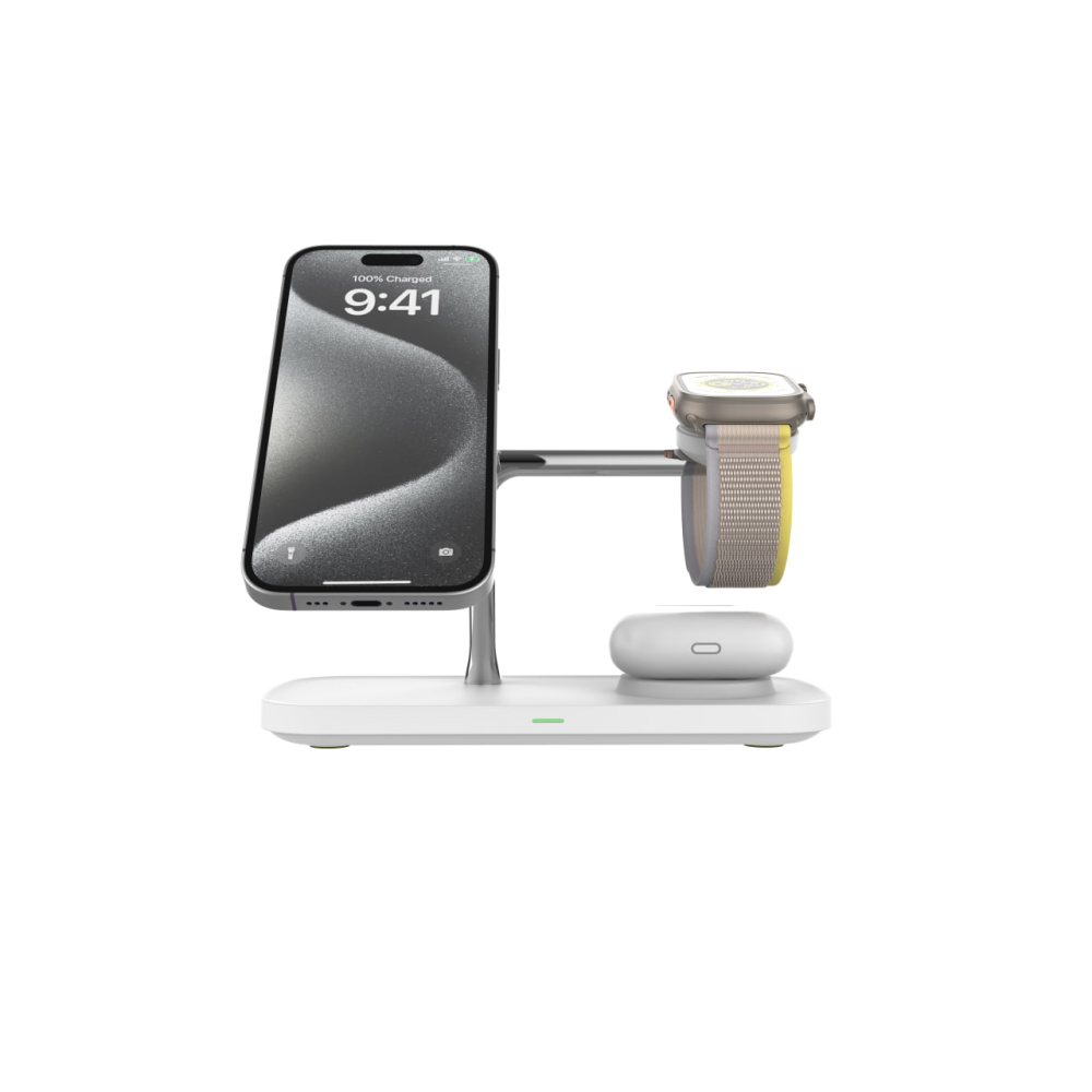 Док станция 3 в 1 QINETIQ Magsafe Qi2 T255 25W для Samsung/iPhone 12/15, AirPods,GalaxyBuds, AppleWatch, GalaxyWatch (Qi2 certificated) белая