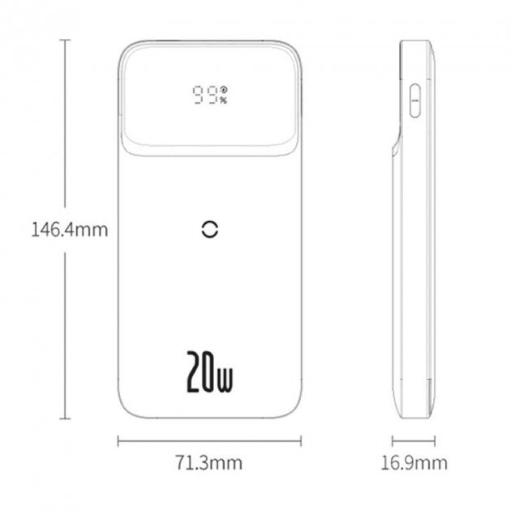 Повербанк BASEUS Magnetic 20W 10000mAh white с беспроводной зарядкой