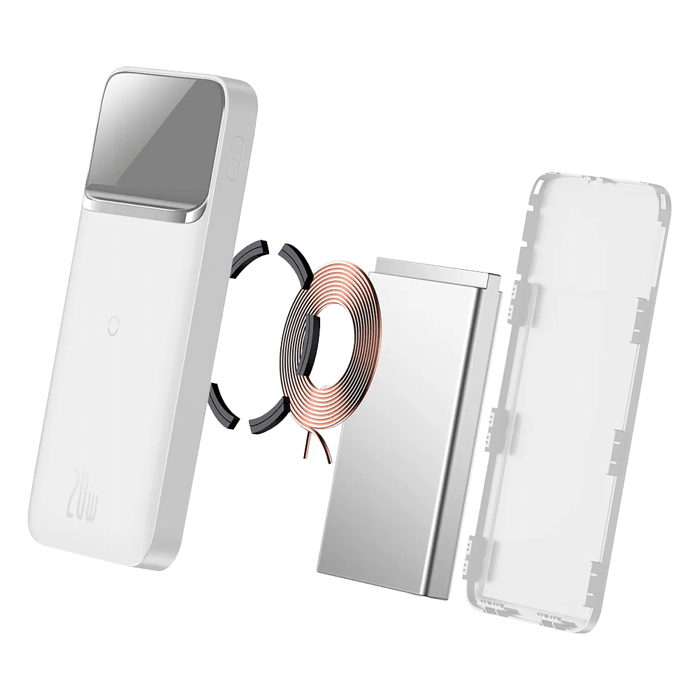 Повербанк BASEUS Magnetic 20W 10000mAh white с беспроводной зарядкой