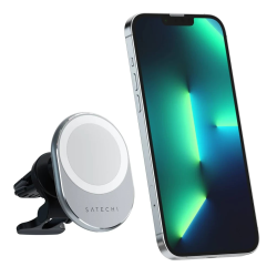 Магнитный автодержатель с беспроводной зарядкой для смартфонов 15 Вт Satechi Magnetic Gray
