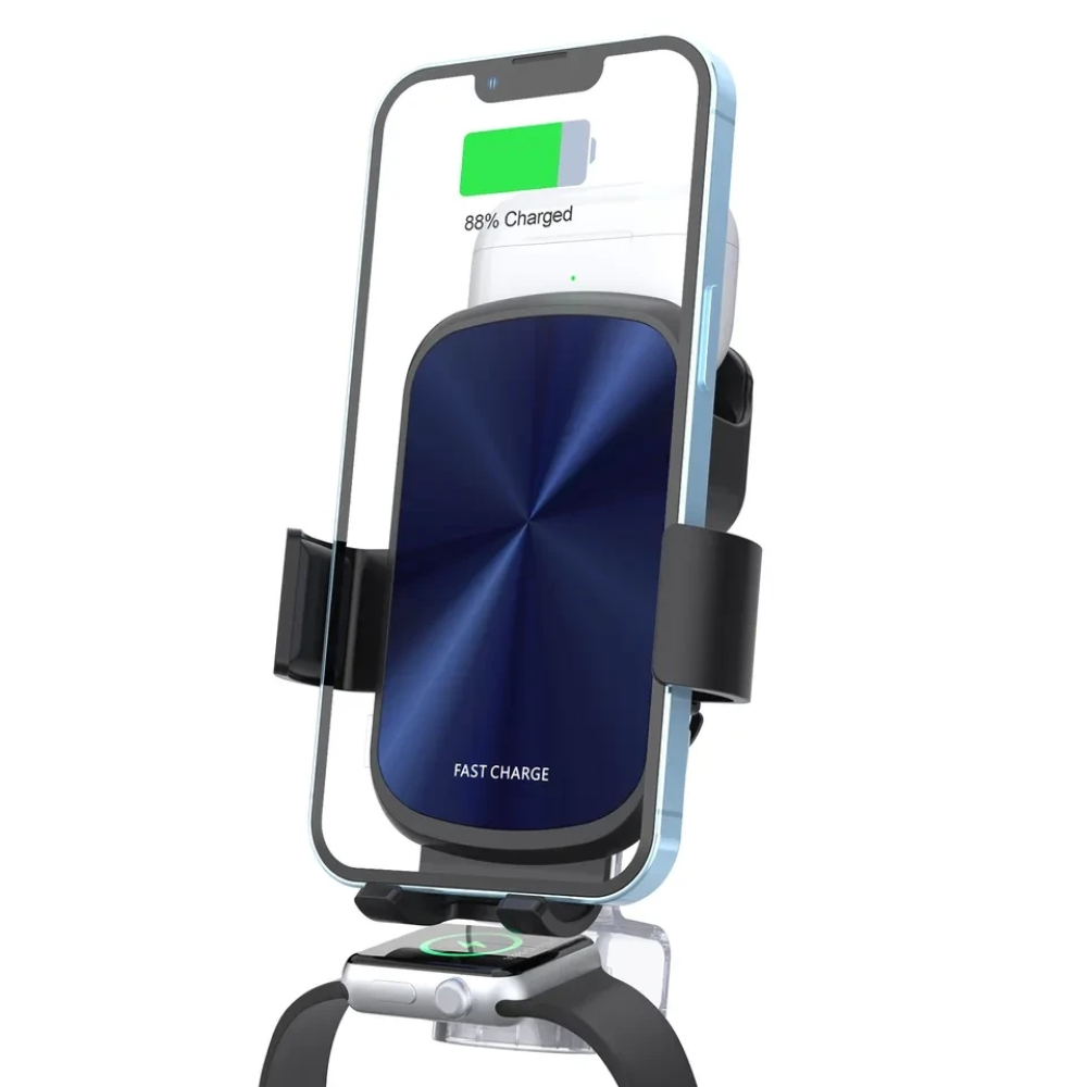 Беспроводная док-станция - автодержатель в машину 3 в 1 S5 15W для Apple iPhone/iWatch/AirPods