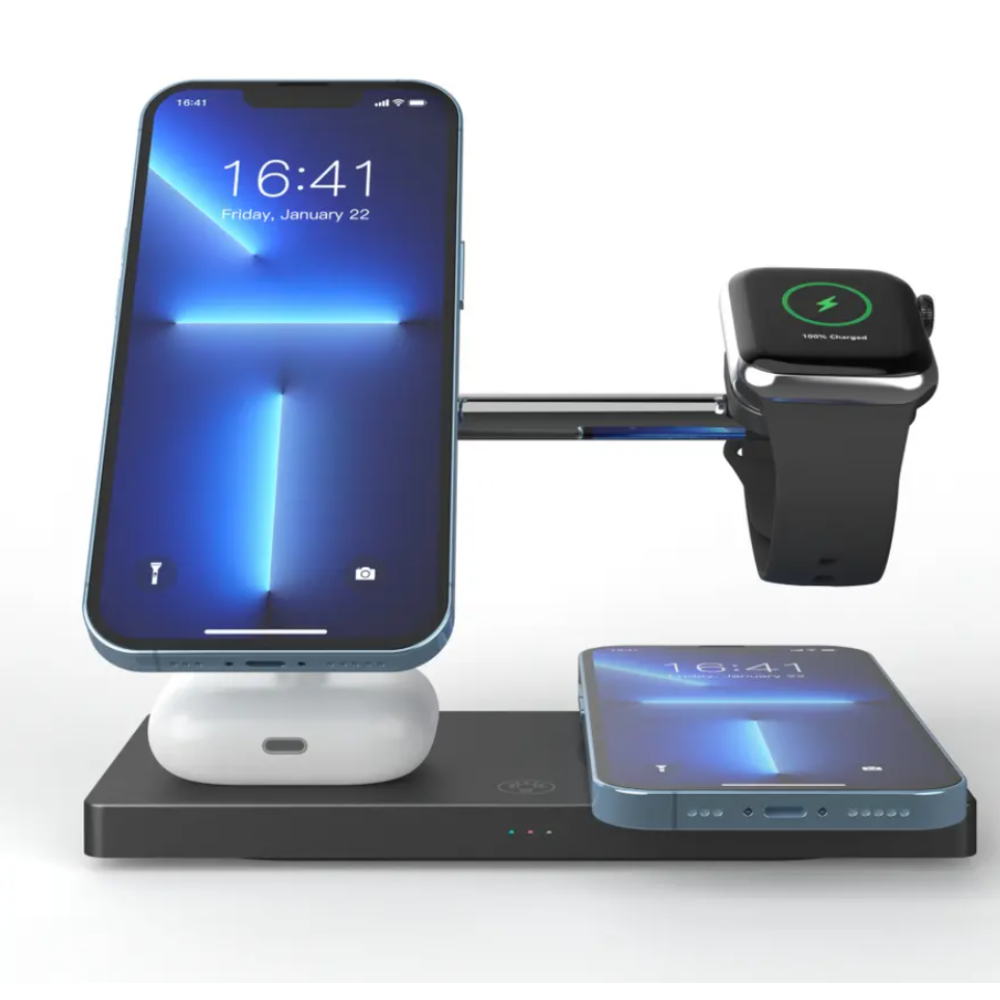 Док станция 4 в 1 для iPhone 12/15, iWatch 1-9, Samsung Watch 3-6 и наушников T218 35W черная