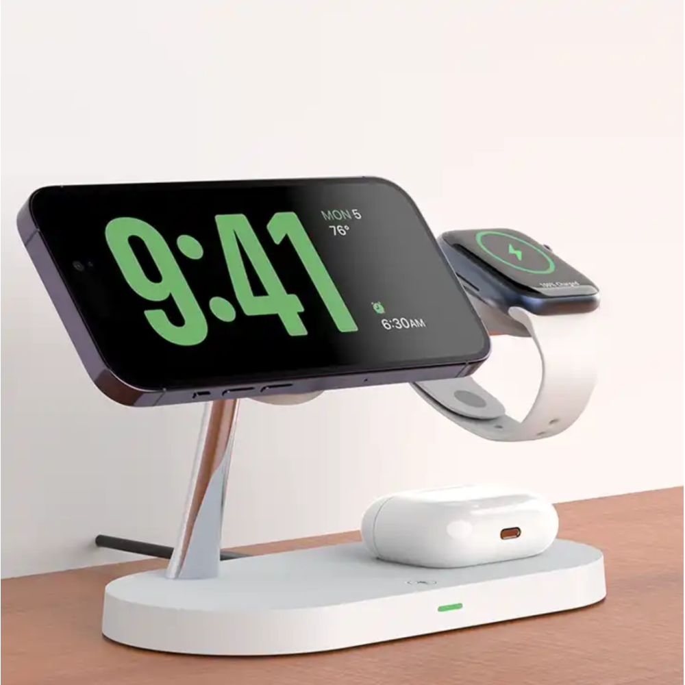 Док станция 3 в 1 QINETIQ Magsafe T268 33W для Apple iPhone 12/15, AirPods, iWatch (Qi certificated) белая