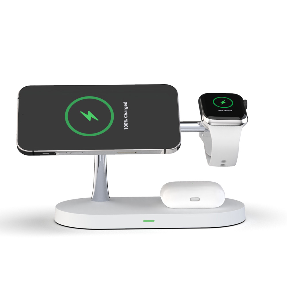 Док станция 3 в 1 QINETIQ Magsafe T268 33W для Apple iPhone 12/15, AirPods, iWatch (Qi certificated) белая