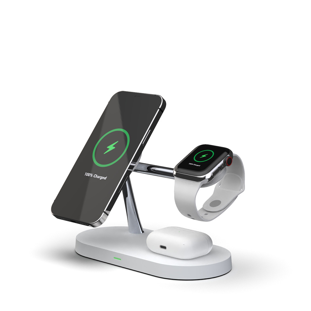 Док станция 3 в 1 QINETIQ Magsafe T268 33W для Apple iPhone 12/15, AirPods, iWatch (Qi certificated) белая