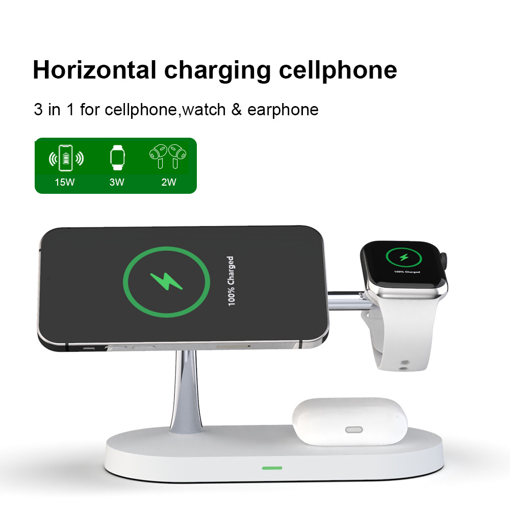 Док станция 3 в 1 QINETIQ Magsafe T268 33W для Apple iPhone 12/15, AirPods, iWatch (Qi certificated) белая