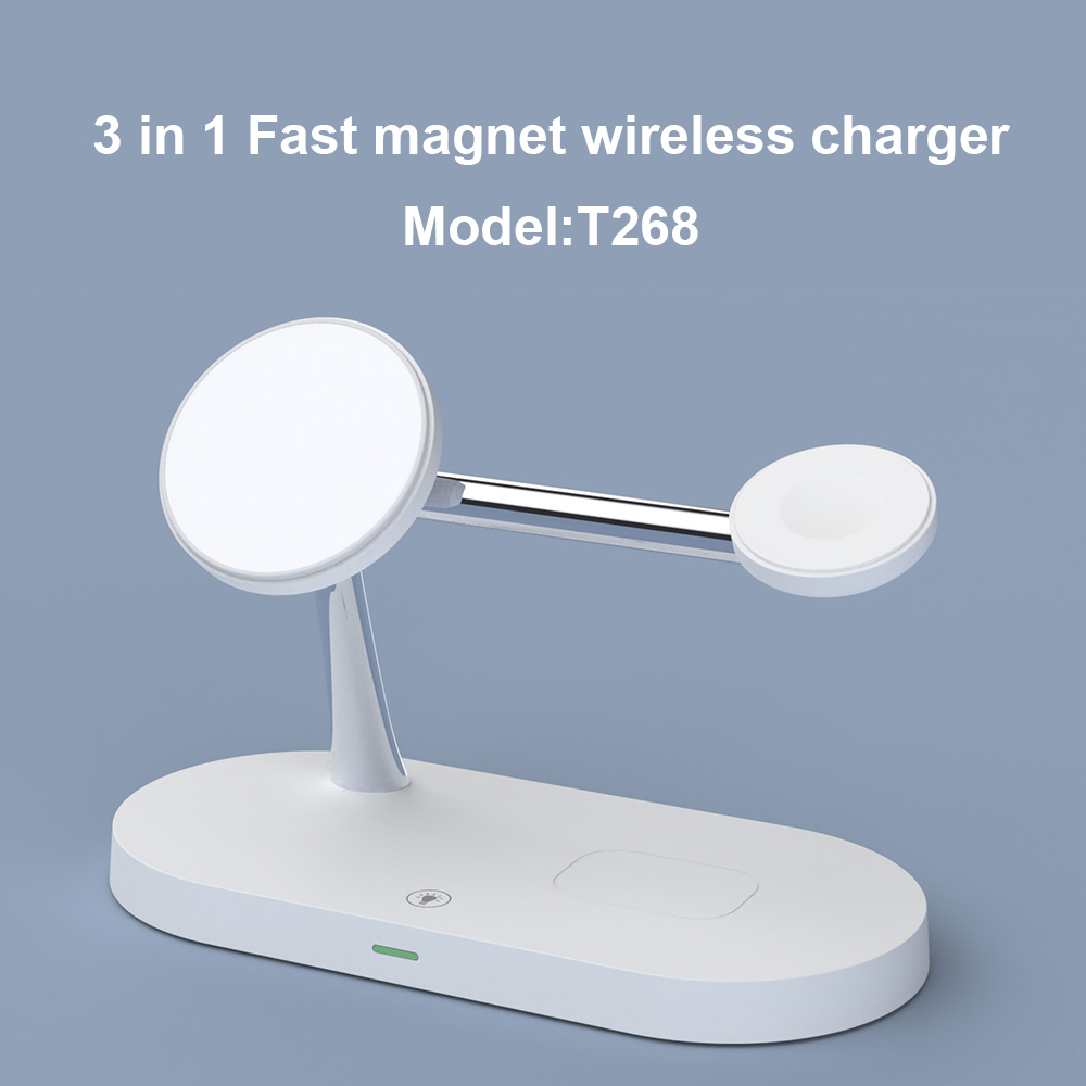 Док станция 3 в 1 QINETIQ Magsafe T268 33W для Apple iPhone 12/15, AirPods, iWatch (Qi certificated) белая
