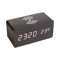 Беспроводная зарядка с LED-Часами Wood-clock QINETIQ 1000 10W черный