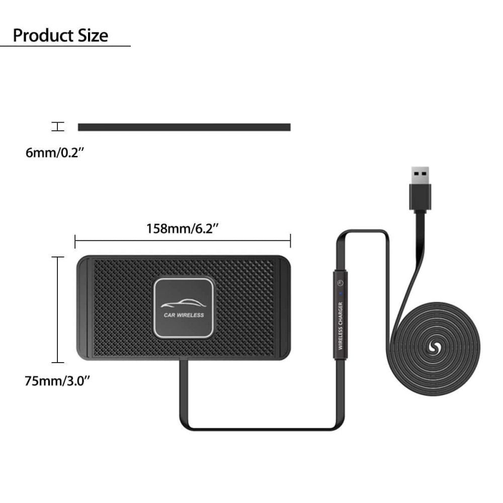 Силиконовый коврик в авто с Быстрой беспроводной зарядкой QINETIQ Car Wireless Pad C1 15W
