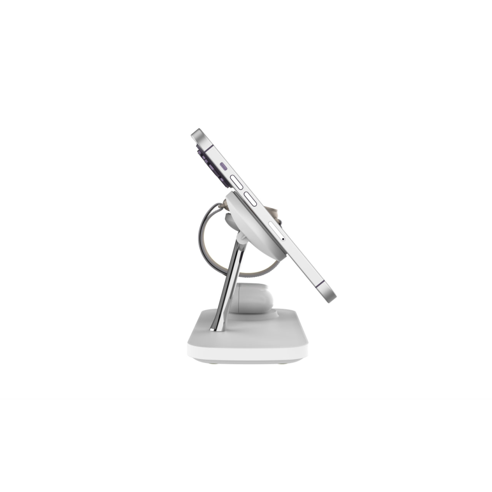 Док станция 3 в 1 QINETIQ Magsafe Qi2 T255 25W для Samsung/iPhone 12/15, AirPods,GalaxyBuds, AppleWatch, GalaxyWatch (Qi2 certificated) белая