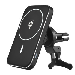Магнитный автодержатель с беспроводной зарядкой 15 W Magnetic Car QN-D03 Qinetiq для Iphone 12/15 и Samsung