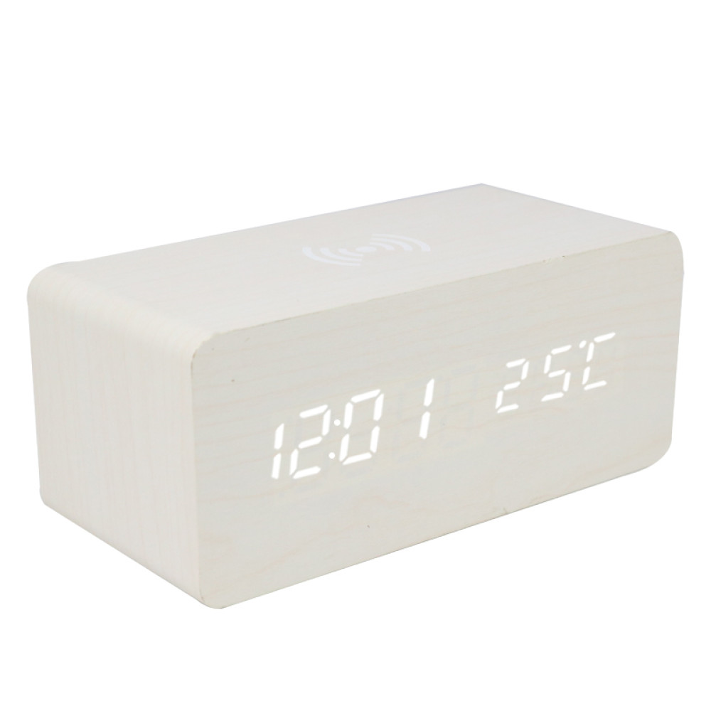 Беспроводная зарядка с LED-Часами Wood-clock QINETIQ 1000 10W