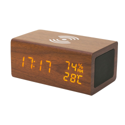 Деревянная беспроводная зарядка с Bluetooth-колонкой и часами Wood QINETIQ 10W