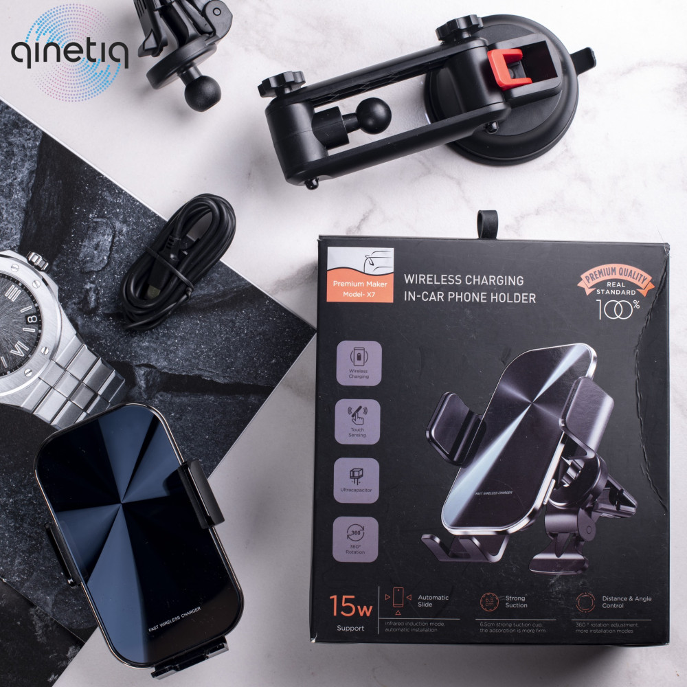 Сенсорный автодержатель с беспроводной зарядкой QINETIQ PRIME-X7 15W