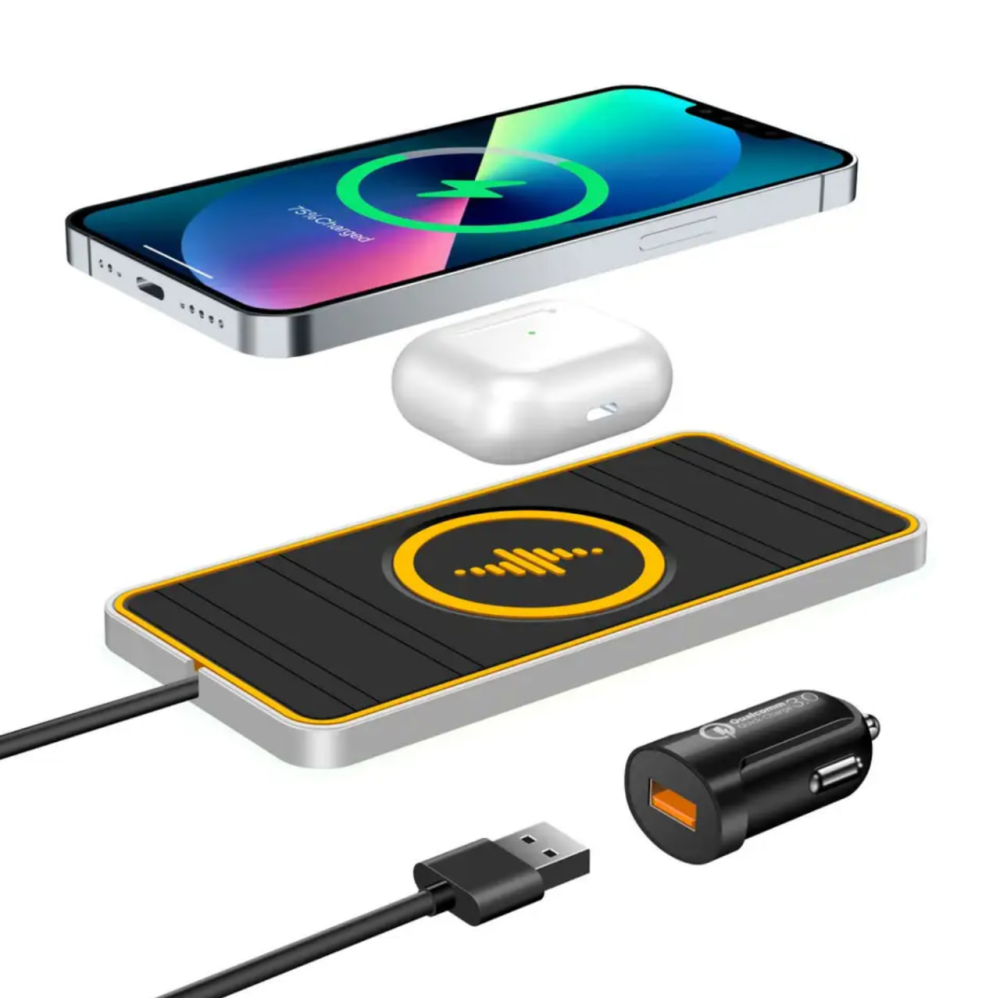 Автомобильный беспроводной зарядный коврик с RGB подсветкой QINETIQ A8 RGB 15W Car Wireless Pad&Airpods