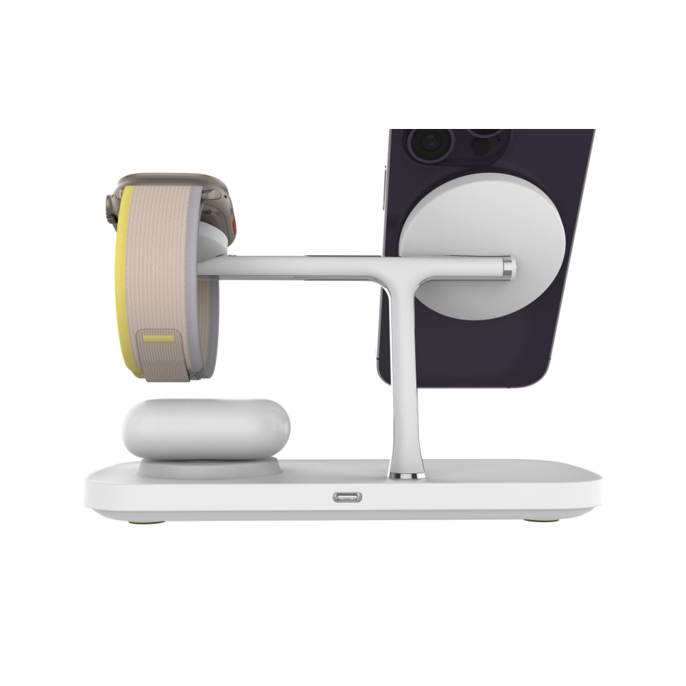 Док станция 3 в 1 QINETIQ Magsafe Qi2 T255 25W для Samsung/iPhone 12/15, AirPods,GalaxyBuds, AppleWatch, GalaxyWatch (Qi2 certificated) белая