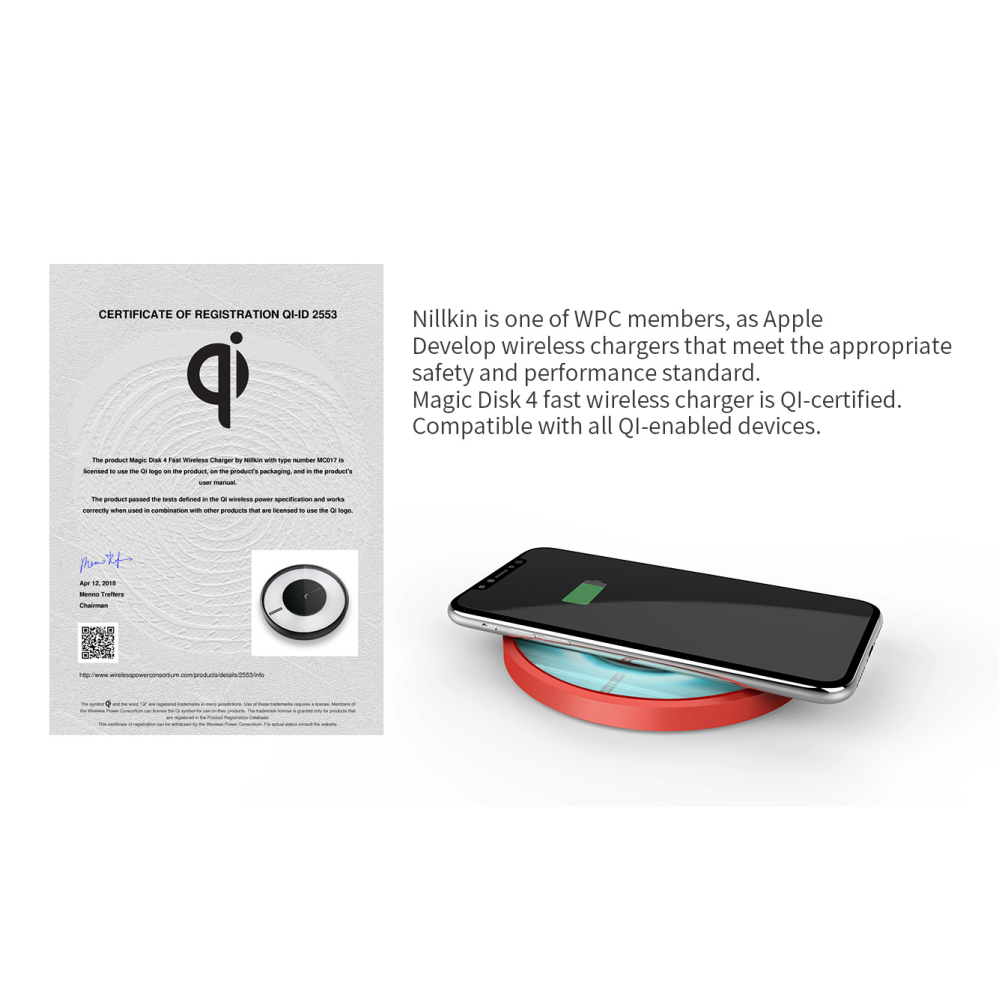 Быстрое Беспроводное Зарядное Устройство Nillkin Magic Disk 4 MC017 15W