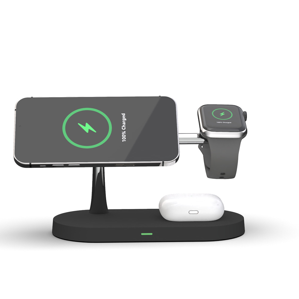Док станция 3 в 1 QINETIQ Magsafe T268 33W для Apple iPhone 12/15, AirPods, iWatch (Qi certificated) черная