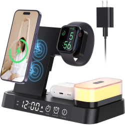 Док станция A37 5in1+Lamp/Alarm Clock 30W для Apple IPhone, iWatch, AirPods Черный