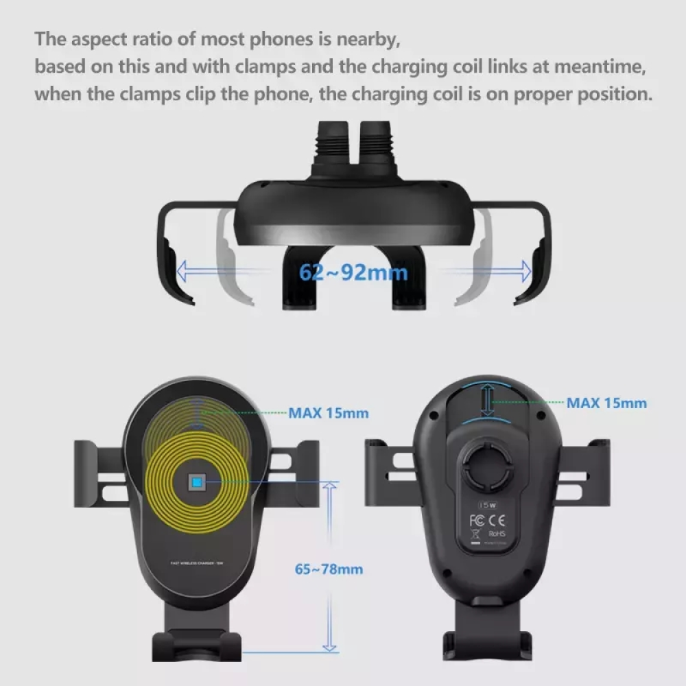 Автодержатель c беспроводной зарядкой 15W Z5 Gravity Phone Holder