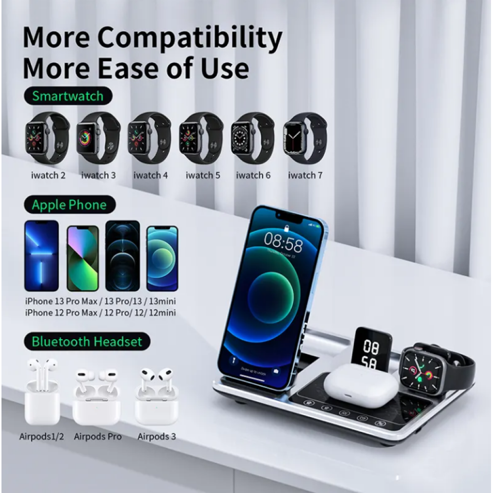 Беспроводная зарядная станция 4 в 1 15W R11 с интеллектуальным сенсорным управлением