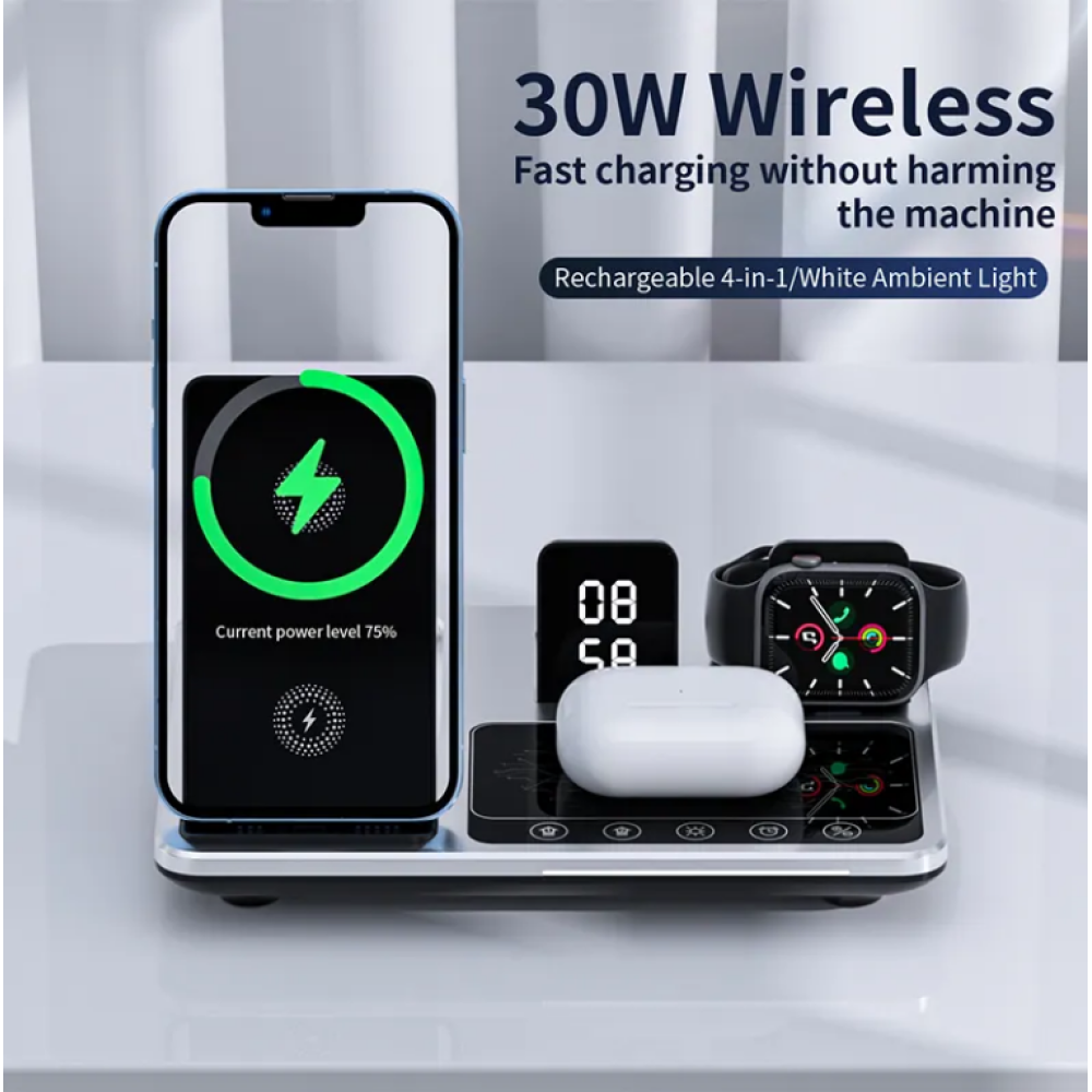 Беспроводная зарядная станция 4 в 1 15W R11 с интеллектуальным сенсорным управлением