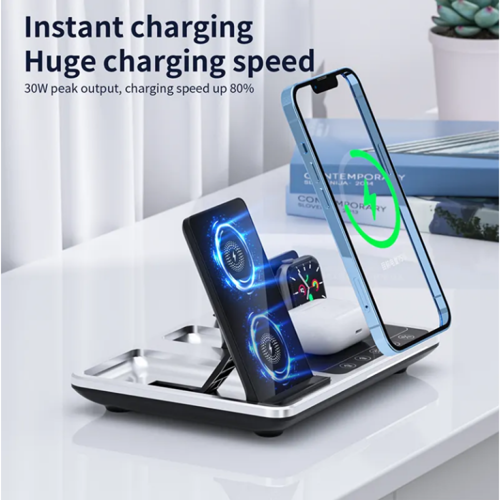 Беспроводная зарядная станция 4 в 1 15W R11 с интеллектуальным сенсорным управлением