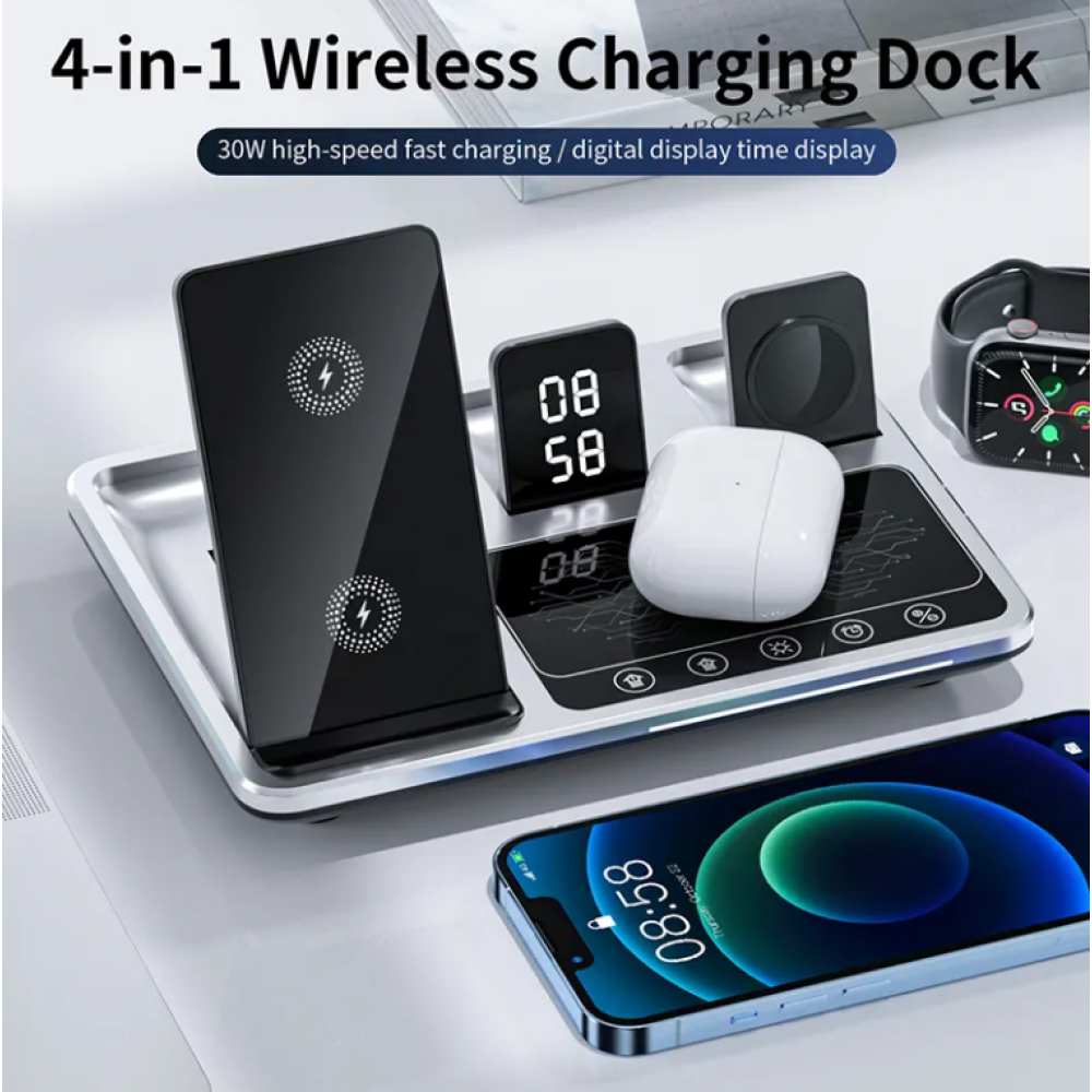 Беспроводная зарядная станция 4 в 1 15W R11 с интеллектуальным сенсорным управлением