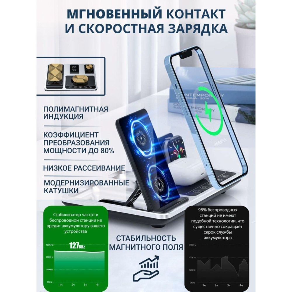Беспроводная зарядная станция 4 в 1 15W R11 с интеллектуальным сенсорным управлением
