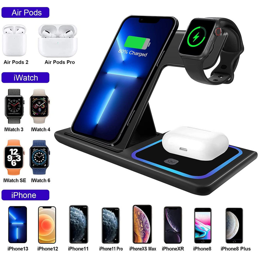 Складная станция беспроводной зарядки 3 в 1 15W XO WD05 for iPhone/iWatch/AirPods