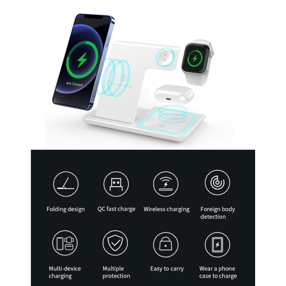Складная станция беспроводной зарядки 3 в 1 15W XO WD05 for iPhone/iWatch/AirPods