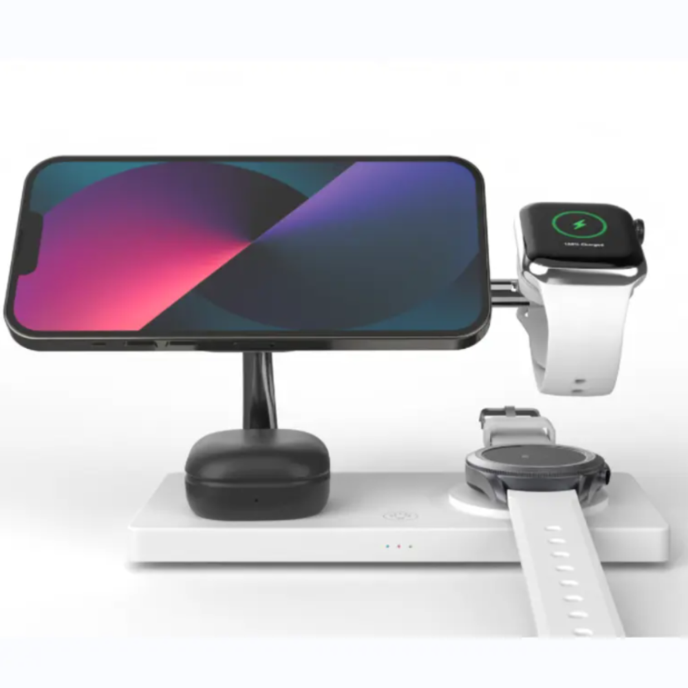 Док станция 4 в 1 для iPhone 12/15, iWatch 1-9, Samsung Watch 3-6 и наушников T218 35W белая