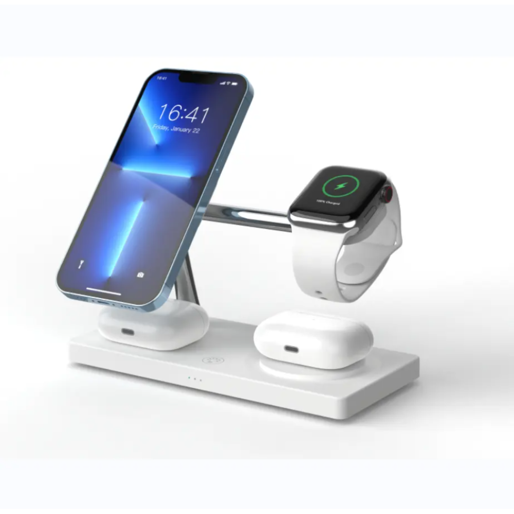 Док станция 4 в 1 для iPhone 12/15, iWatch 1-9, Samsung Watch 3-6 и наушников T218 35W белая