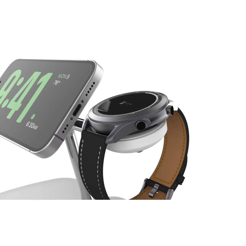 Док станция 3 в 1 QINETIQ Magsafe Qi2 T255 25W для Samsung/iPhone 12/15, AirPods,GalaxyBuds, AppleWatch, GalaxyWatch (Qi2 certificated) белая