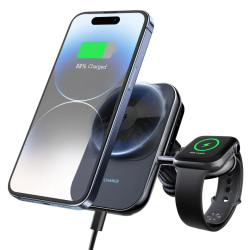 Автодержатель с беспроводной магнитной зарядкой 2в1 Magsafe S15 15W для iPhone 12/15/Watch 2/8 с охлаждением