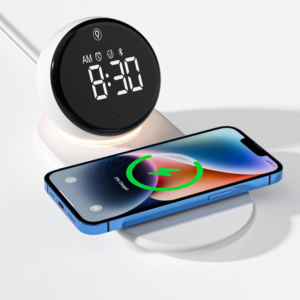 Беспроводная зарядная станция QINETIQ QN-Z12Pro 15W с часами, Bluetooth-колонкой и сенсорной подсветкой