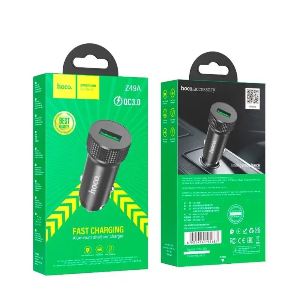 Автомобильное зарядное устройство HOCO Z49A LEVEL SINGLE PORT QC3.0 CAR CHARGER BLACK