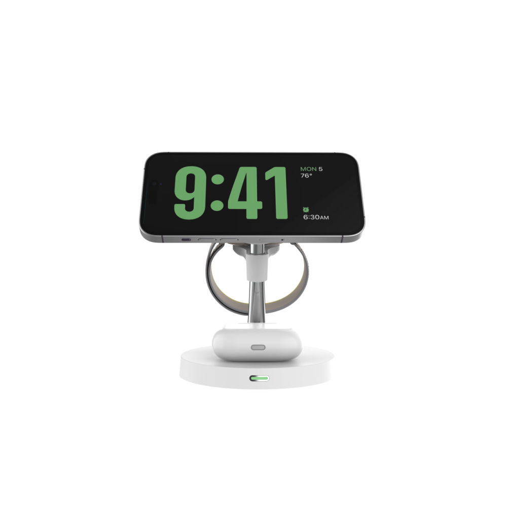 Магнитная беспроводная зарядная док-станция 3 в 1 MagSafe Qi2 Т269D 25W для iPhone 12/15, Apple/Galaxy Watch и AirPods/Galaxy Buds белая