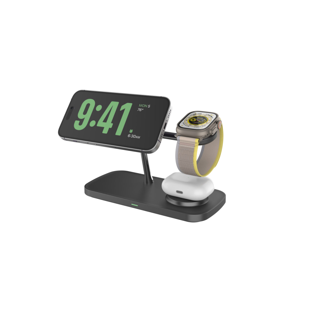 Док станция 3 в 1 QINETIQ Magsafe Qi2 T255 25W для Samsung/iPhone 12/15, AirPods,GalaxyBuds, AppleWatch, GalaxyWatch (Qi2 certificated) черная