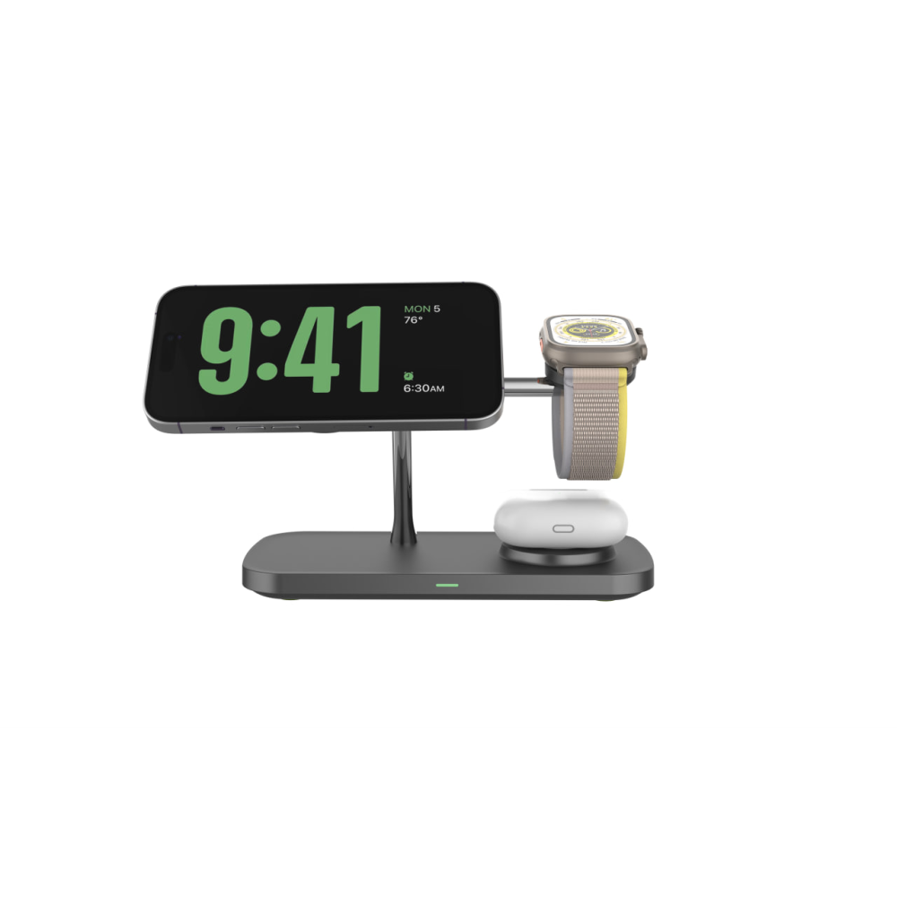Док станция 3 в 1 QINETIQ Magsafe Qi2 T255 25W для Samsung/iPhone 12/15, AirPods,GalaxyBuds, AppleWatch, GalaxyWatch (Qi2 certificated) черная