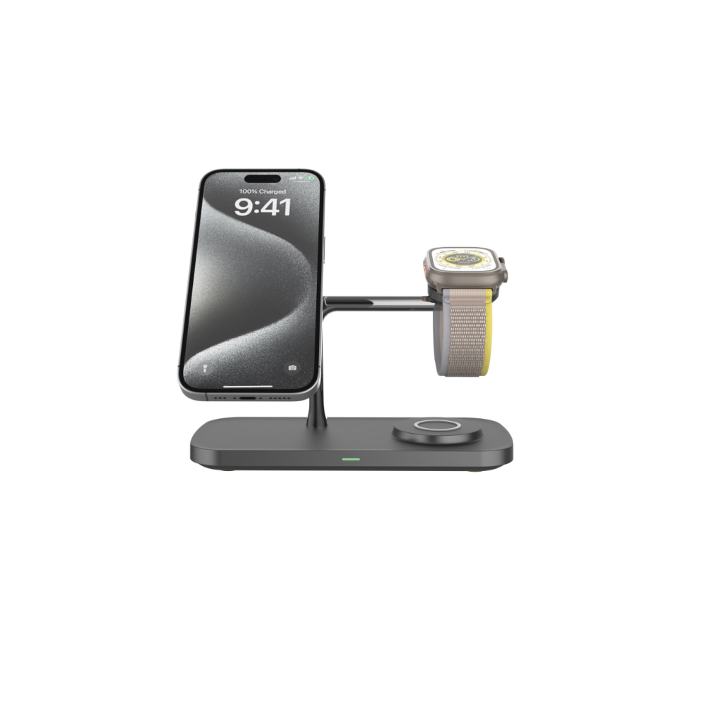 Док станция 3 в 1 QINETIQ Magsafe Qi2 T255 25W для Samsung/iPhone 12/15, AirPods,GalaxyBuds, AppleWatch, GalaxyWatch (Qi2 certificated) черная