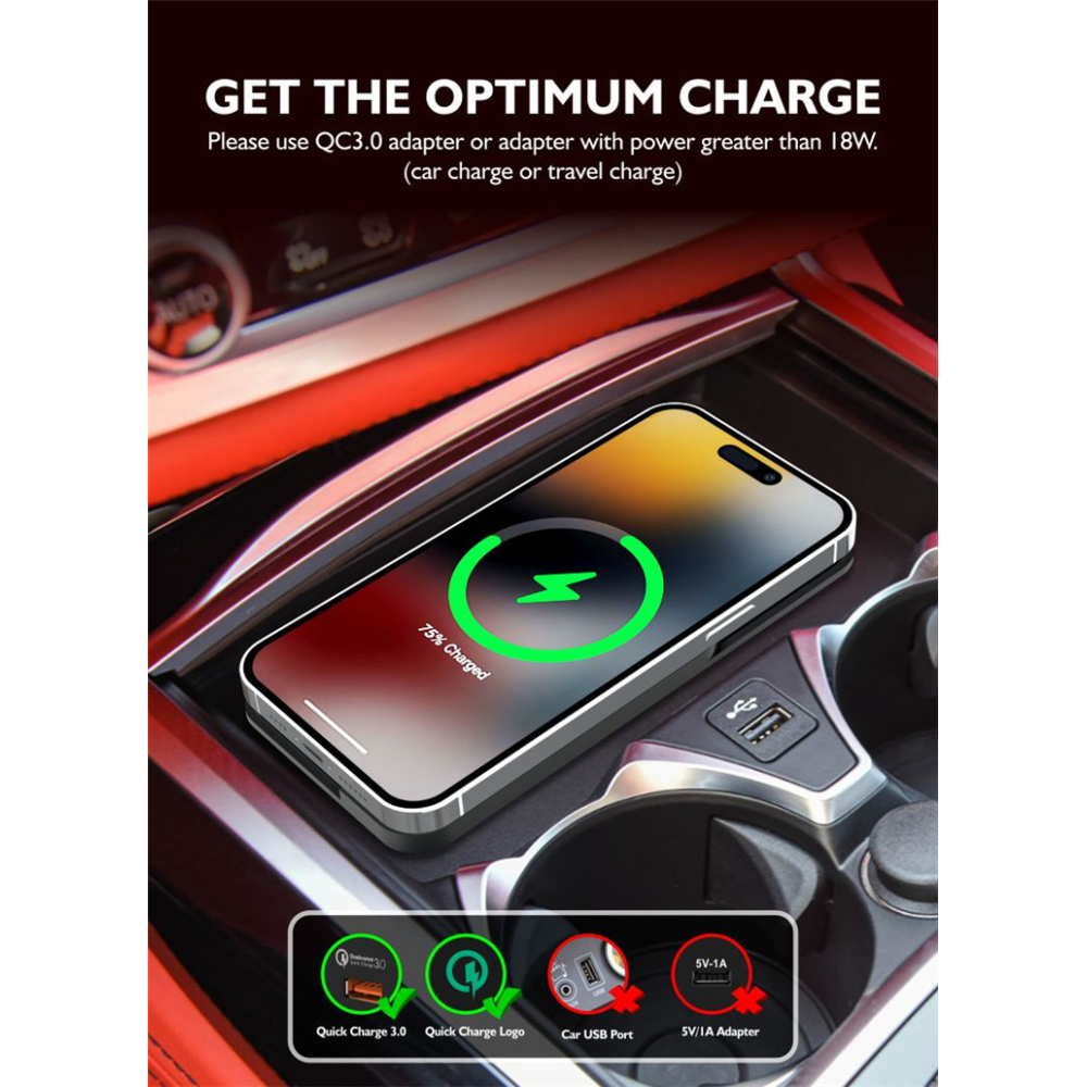 Силиконовый коврик в авто с беспроводной зарядкой QINETIQ Car Wireless Pad A5 15W для Apple iPhone 12-15 Pro, Pro Max