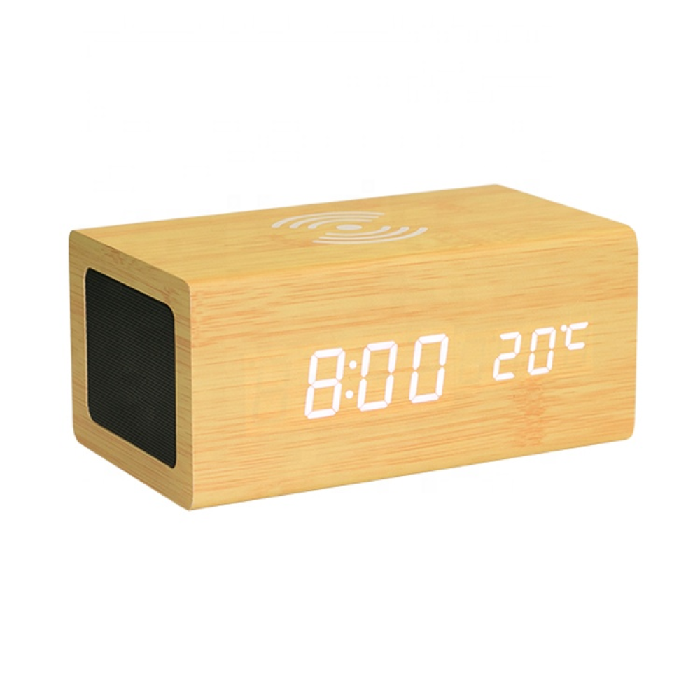 Деревянная беспроводная зарядка с Bluetooth-колонкой и часами Wood QINETIQ 10W