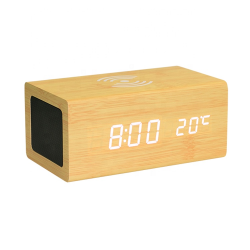 Деревянная беспроводная зарядка с Bluetooth-колонкой и часами Wood QINETIQ 10W