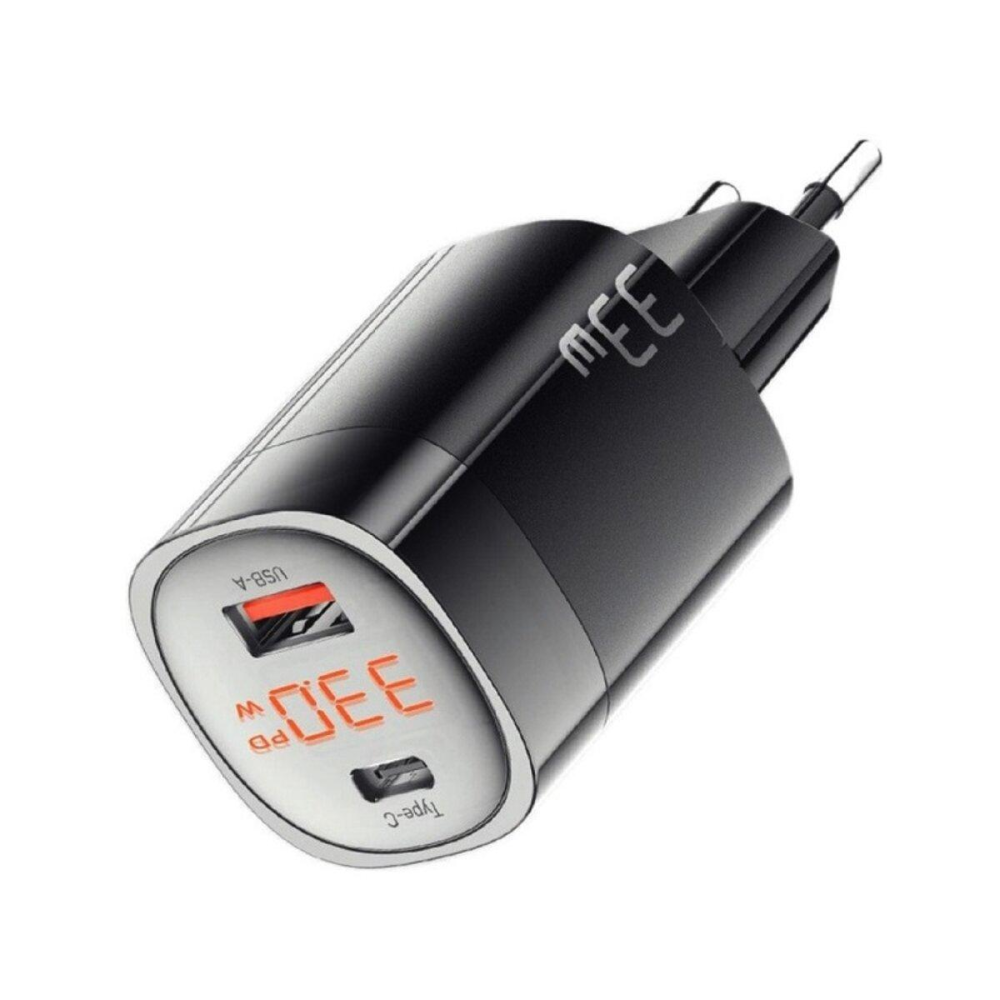 Зарядное Устройство Essager Lingyun 33W GaN Digital Display Travel Charger A+C EU black
