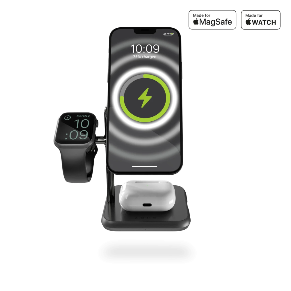Магнитная беспроводная зарядная док-станция 4в1 для Apple iPhone/iWatch/AirPods Zens Black